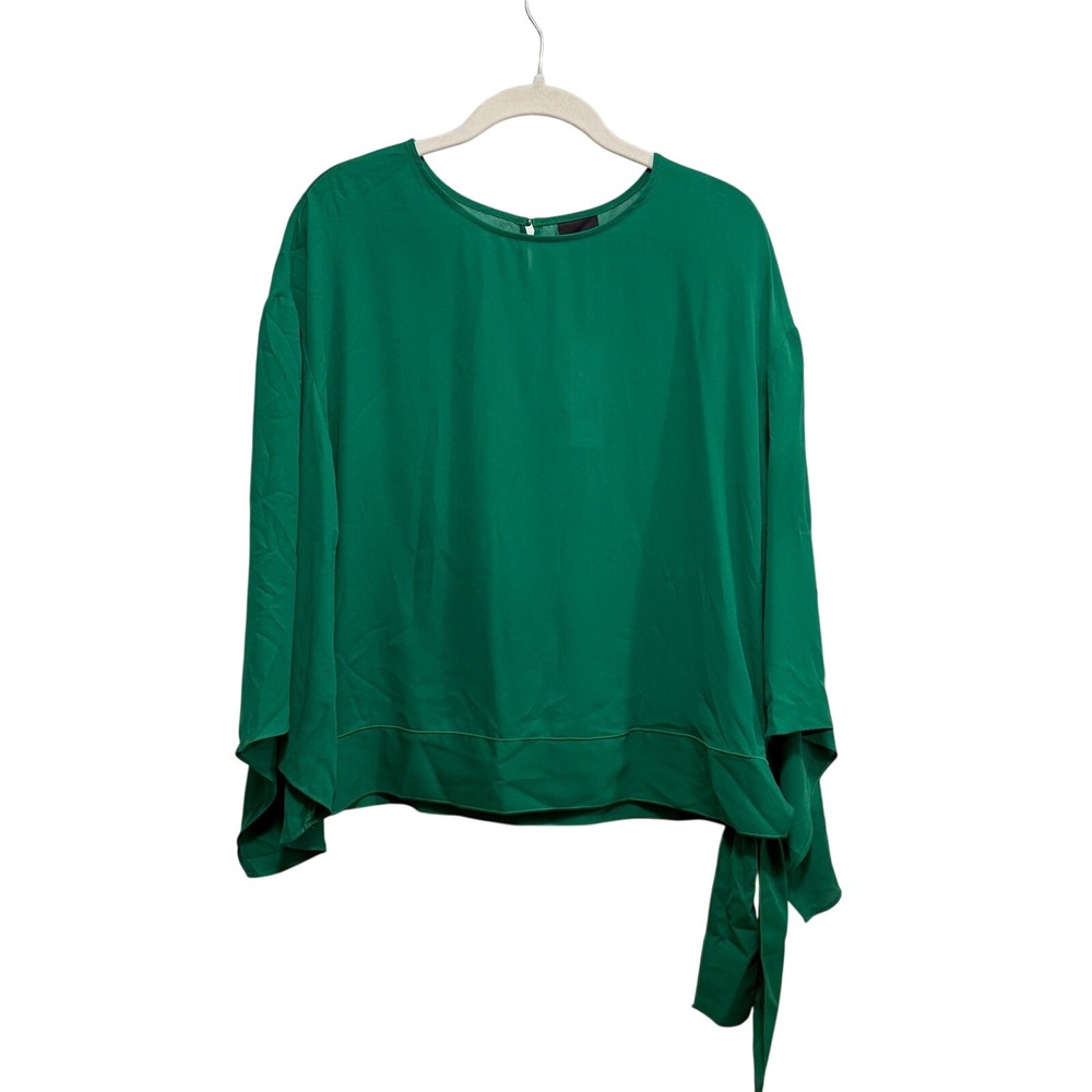 Worthington Womens Emerald Green Bell Sleeve Side Tie Blouse Medium NWT